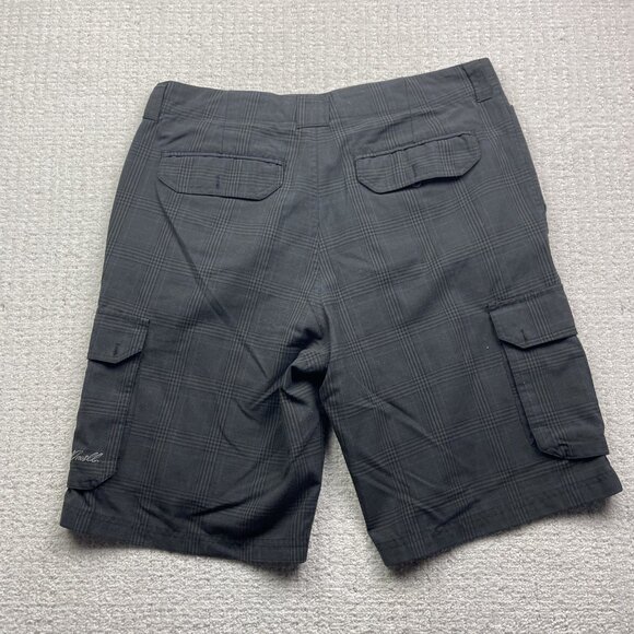 Oneill Board Shorts Mens 34 Grey / Blue Plaid Relaxed Skater Cargo Beach - Picture 8 of 12